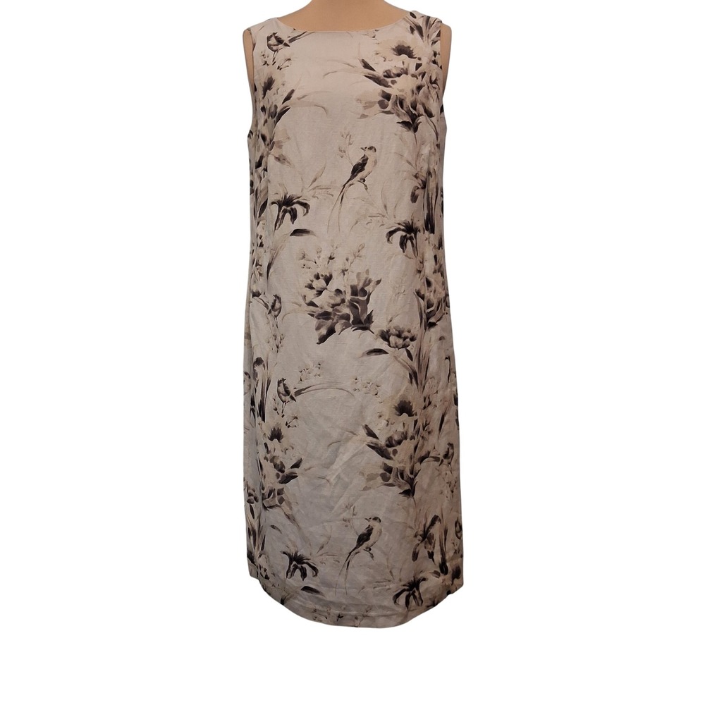 Premise Dresses Womens Gray Floral Bird Print Linen Blend Shift Dress Size‎ 10